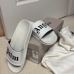 Palm Angels White Slide Sandals with Logo